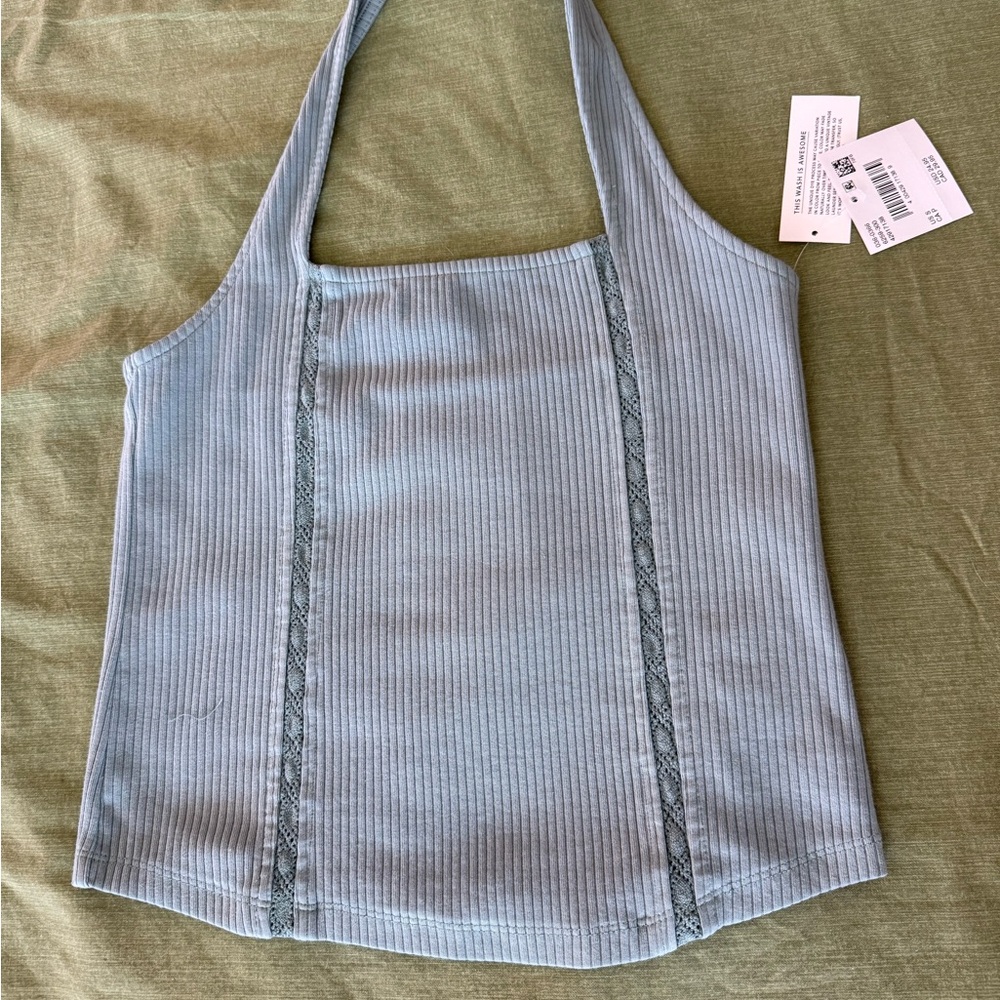 Ribbed Halter Top in Light Blue